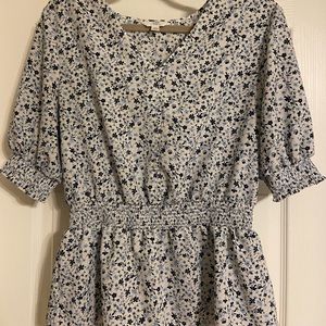 Blue Floral Peplum Top